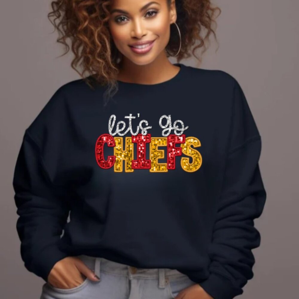 Let's Go Chiefs Sweatshirt, Kansas City Chiefs, Black Sweatshirt (New)
